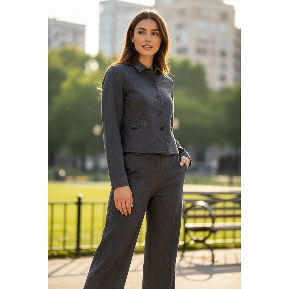 Talbots Pants Suit Set Womens M Gray Heather Blazer & Trousers 2PC old money